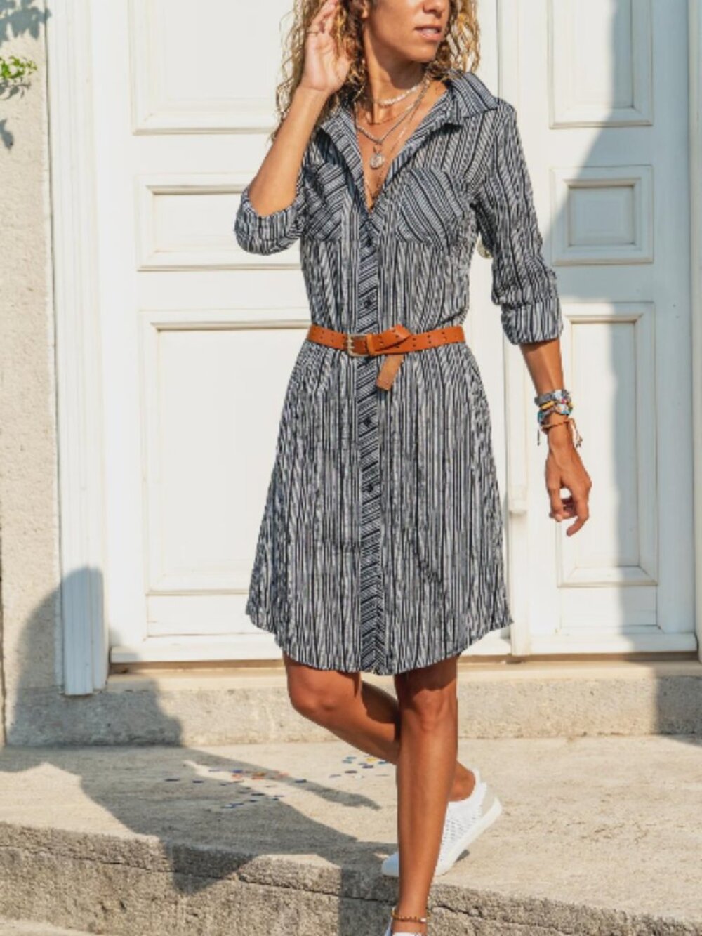 Striped Shirt Dress | Boutique Style Black White Dress | Casual Chic Belted Dres